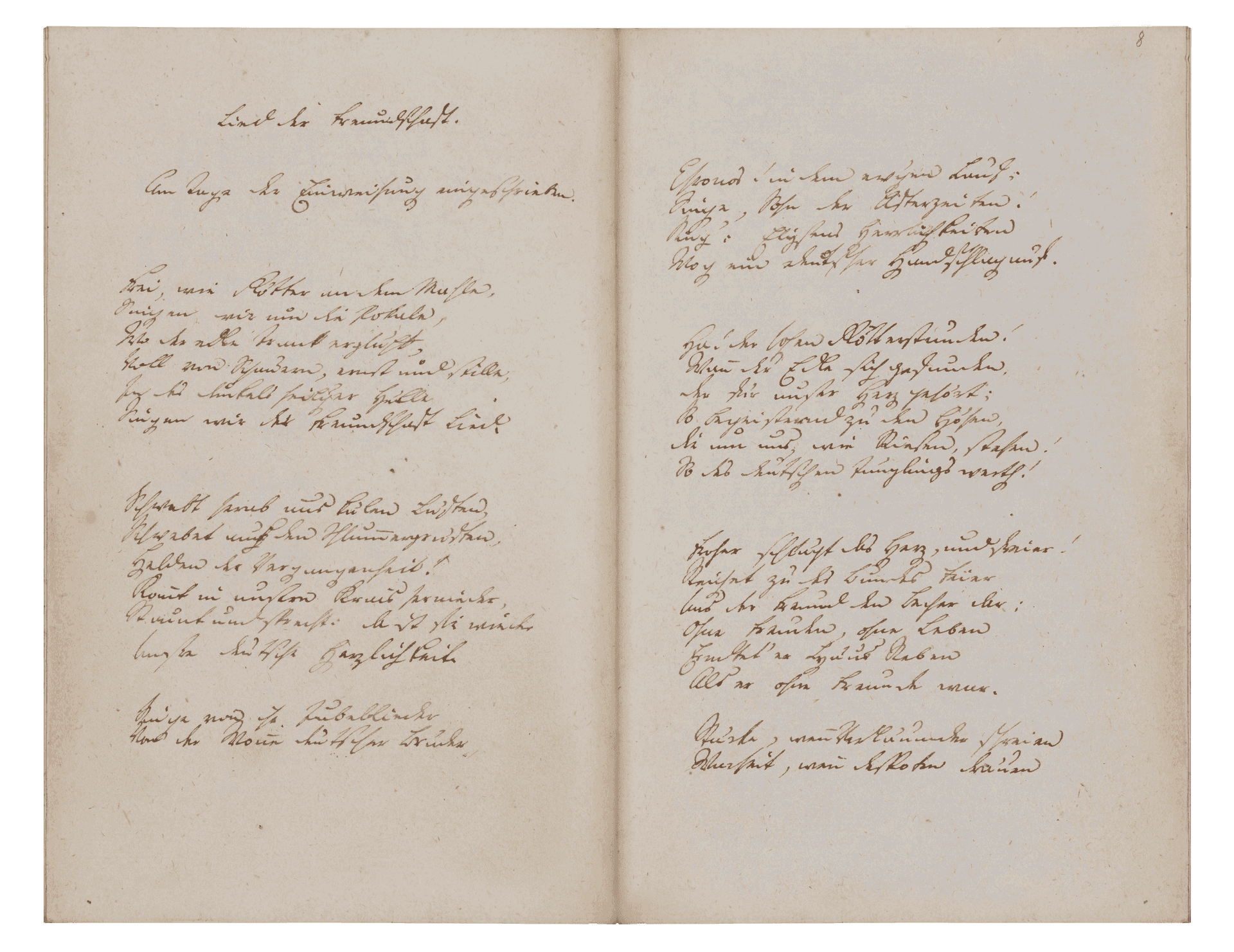 Zwei Seiten zeigen die ersten Strophen von Hölderlins ›Lied der Freundschaft‹