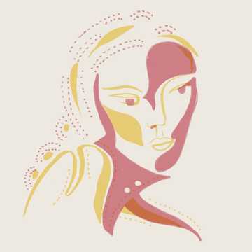 Eine Illustration zeigt Lotte Zimmer. Sie hat lange Haare und neigt den Kopf zur Seite.