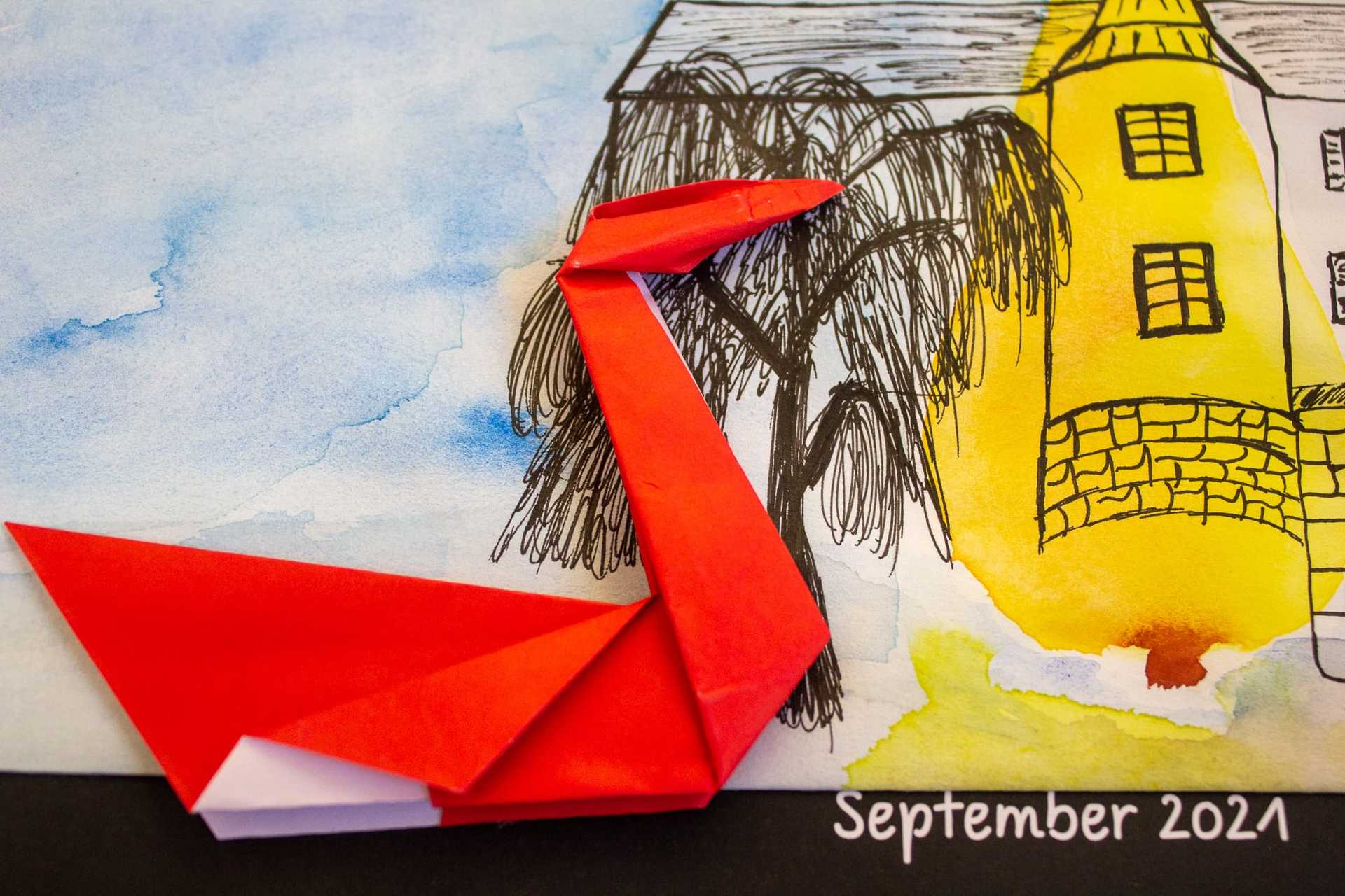 Ein weitere Detailansicht der fertigen Kalenderseite. Der Buchstabe E ist fokussiert