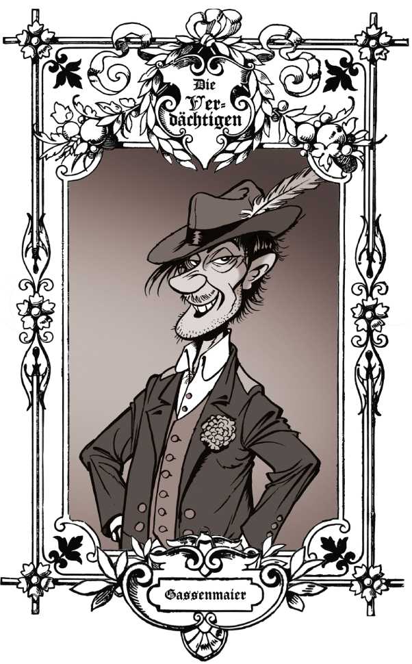 Schwarzweiß-Karikatur des Verdächtigen Gassenmeier