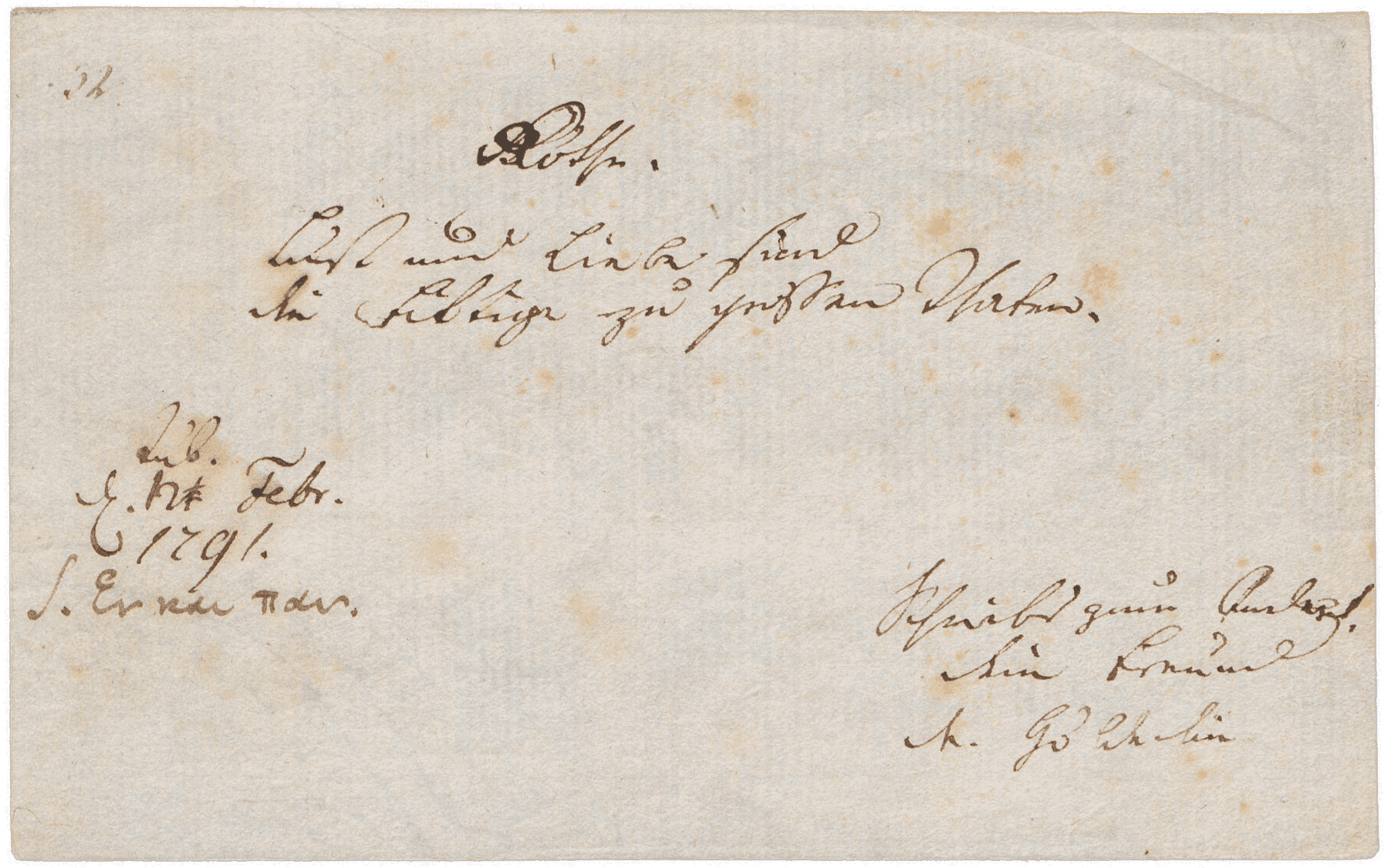 Hölderlins Eintrag beginnt mit einem Goethe-Zitat. Unter dem Datum wurde die griechische Losung hen kai pan von anderer Hand ergänzt