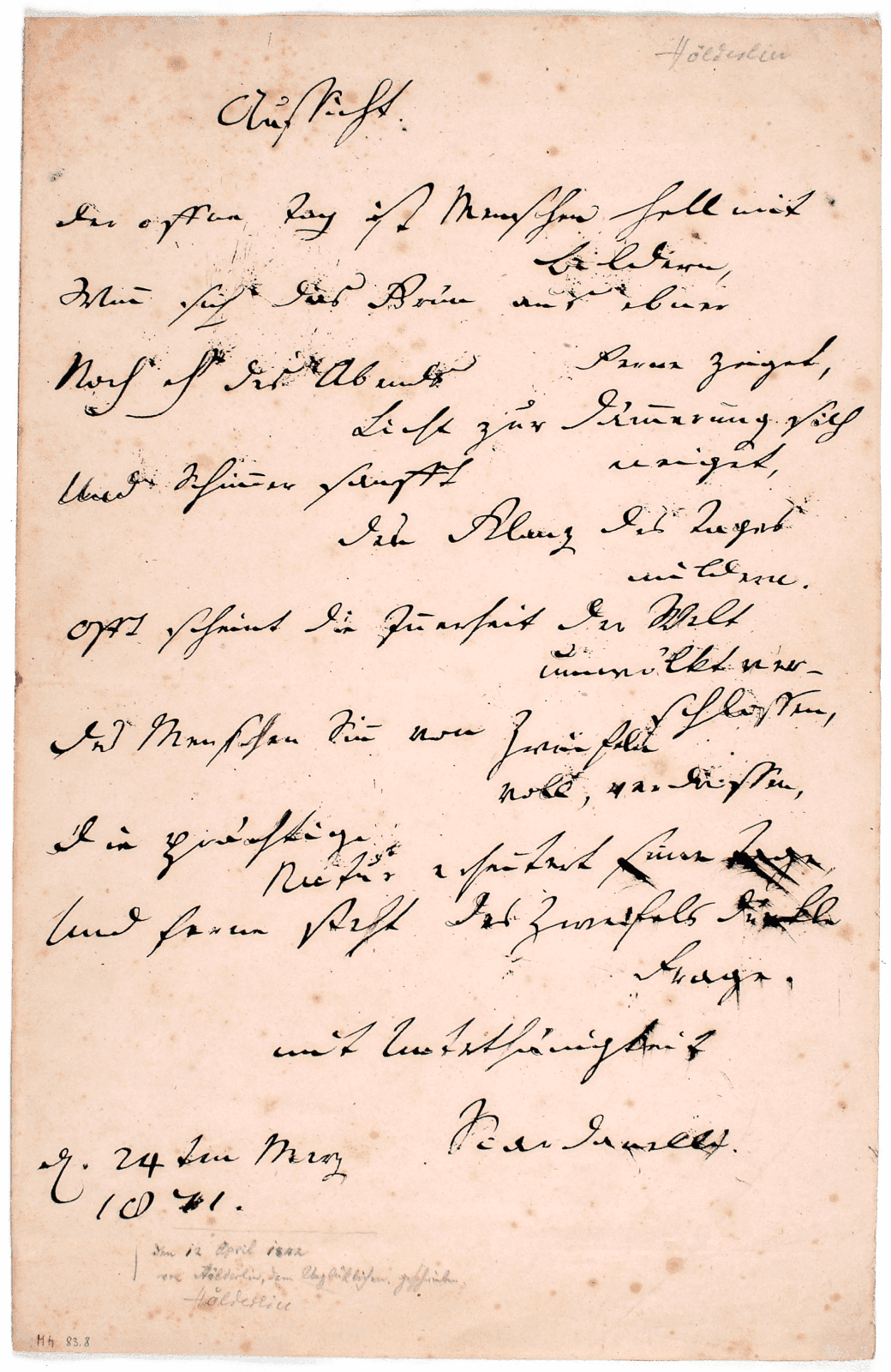 Gedichtmanuskript ›Aussicht‹