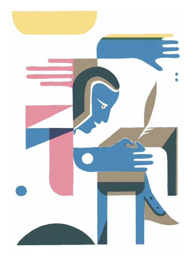 Eine Illustration zeigt Hölderlin am Schreibtisch.