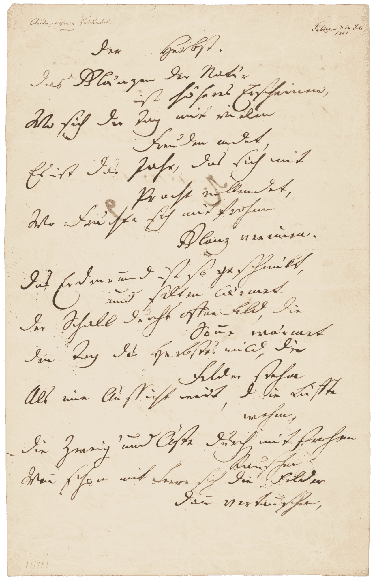 Handschriftliches Manuskript von Hölderlins ›Der Herbst.‹