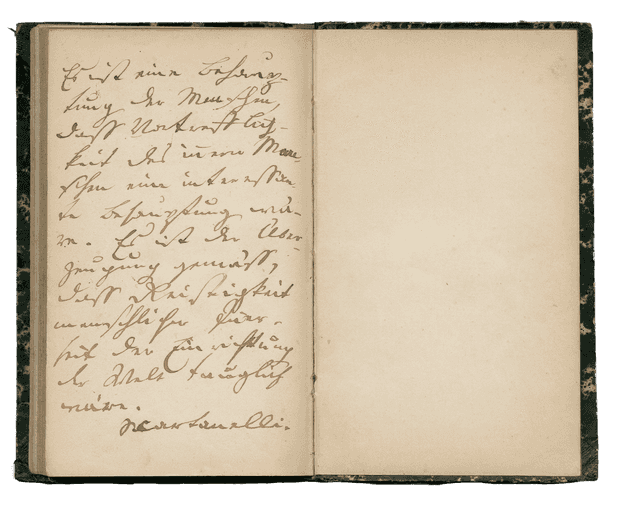 Ein aufgeschlagenes Buch mit einem handgeschriebenen Eintrag.