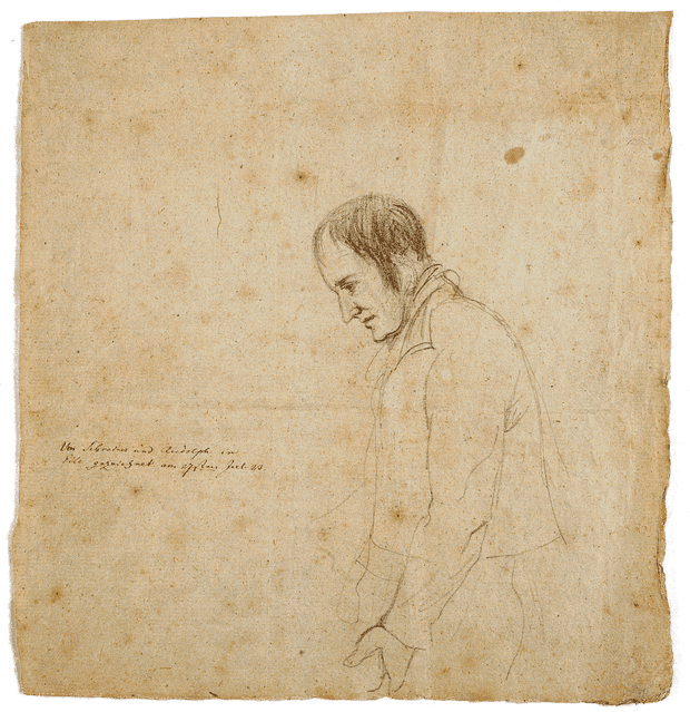 Handzeichnung zeigt ein Portrait Hölderlins gemalt von Lohbauer