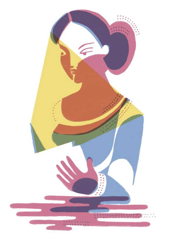 Eine Illustration zeigt Susette Gontard. Sie hat ihre Haare zusammengeknotet und hält ein Buch in der Hand.