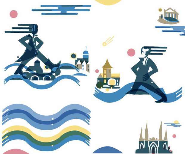 Eine Illustration zeigt Hölderlins Lebensstationen am Neckar.