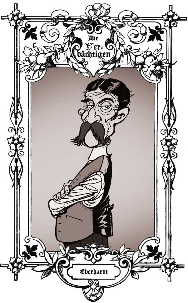 Schwarzweiß-Karikatur des Verdächtigen Eberhardt