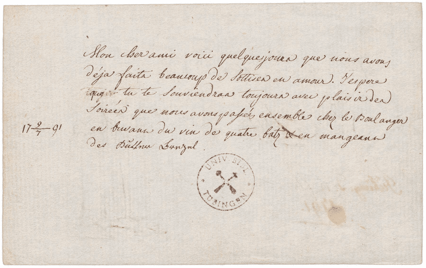 Stammbucheintrag in sauberer Handschrift und französischer Sprache