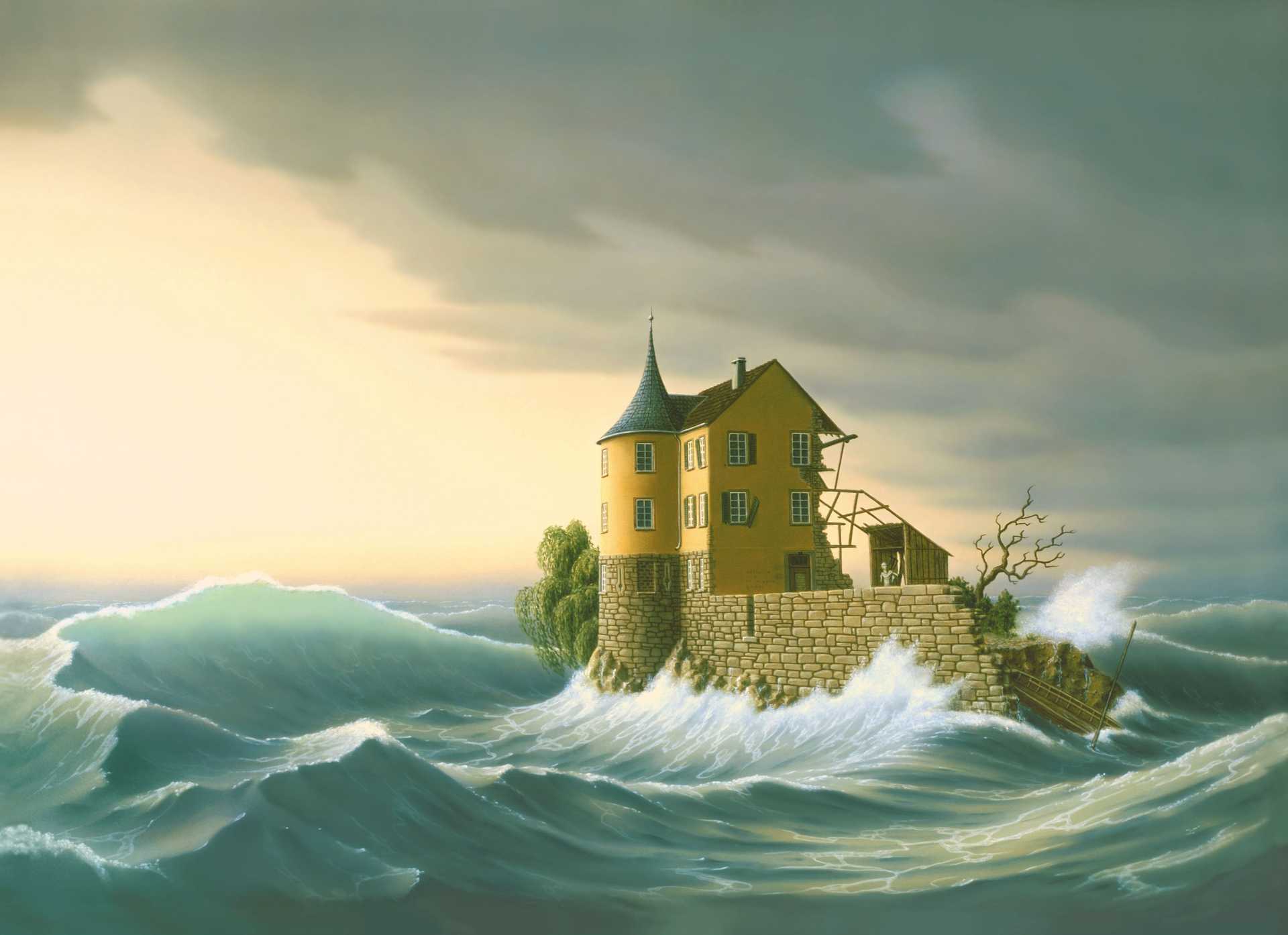 Fantastisches Gemälde von Joachim Lehrer: ›Hölderlin oder Das goldene Zeitalter‹