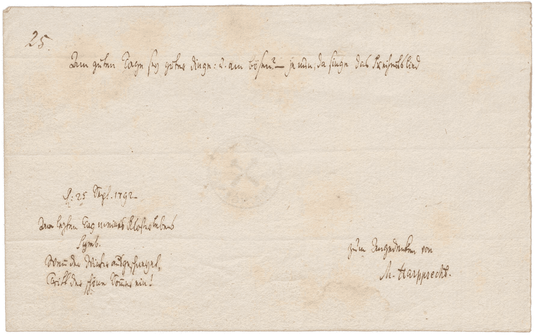 Einzeiliger Stammbucheintrag mit ausführlichem Kommentar unter dem Datum