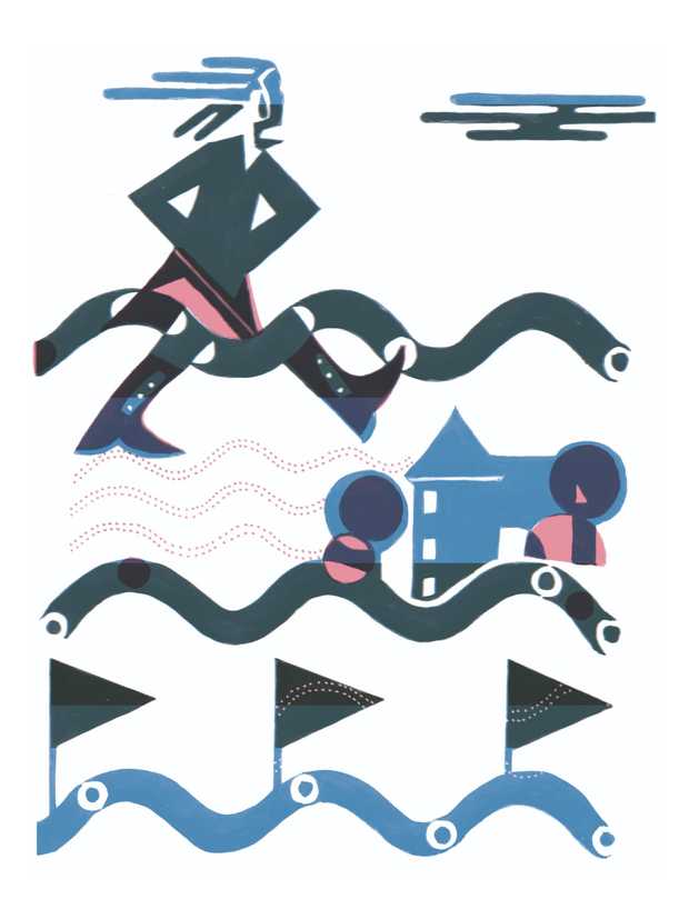 Eine Illustration zeigt Hölderlin. Er läuft am Neckar entlang.