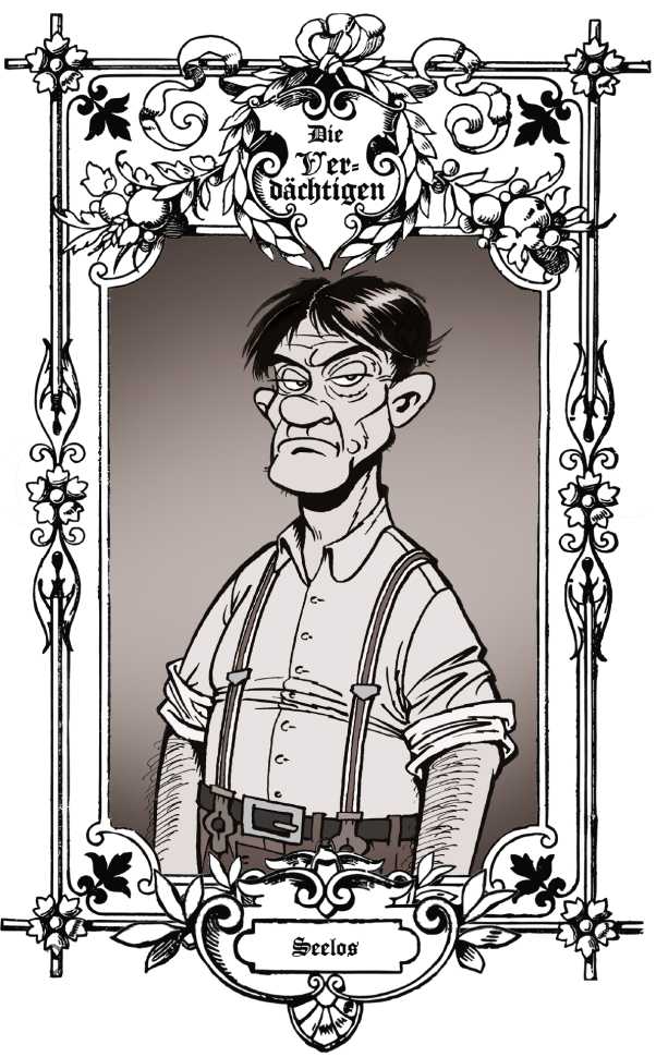 Schwarzweiß-Karikatur des Verdächtigen Seelos