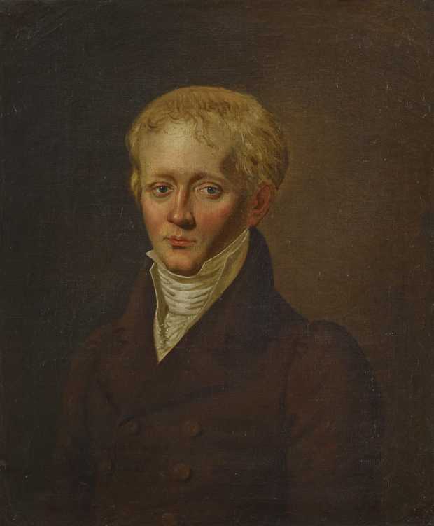Porträt von Isaac von Sinclair. Er hat blonde Haare, eine breite Stirn und ein schmales Kinn. Er sieht traurig aus.