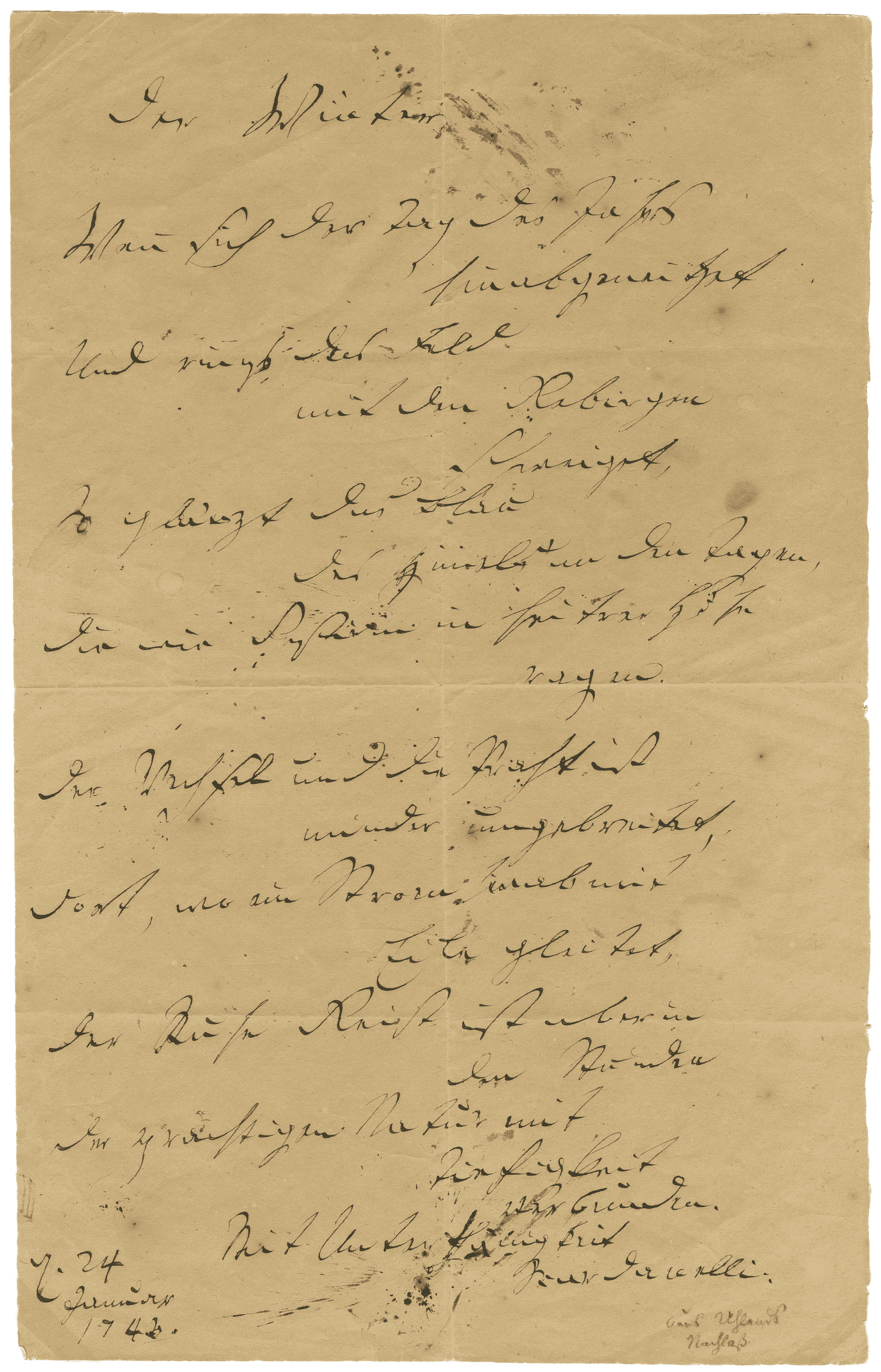 Handschriftliches Manuskript von Hölderlins ›Der Winter.‹